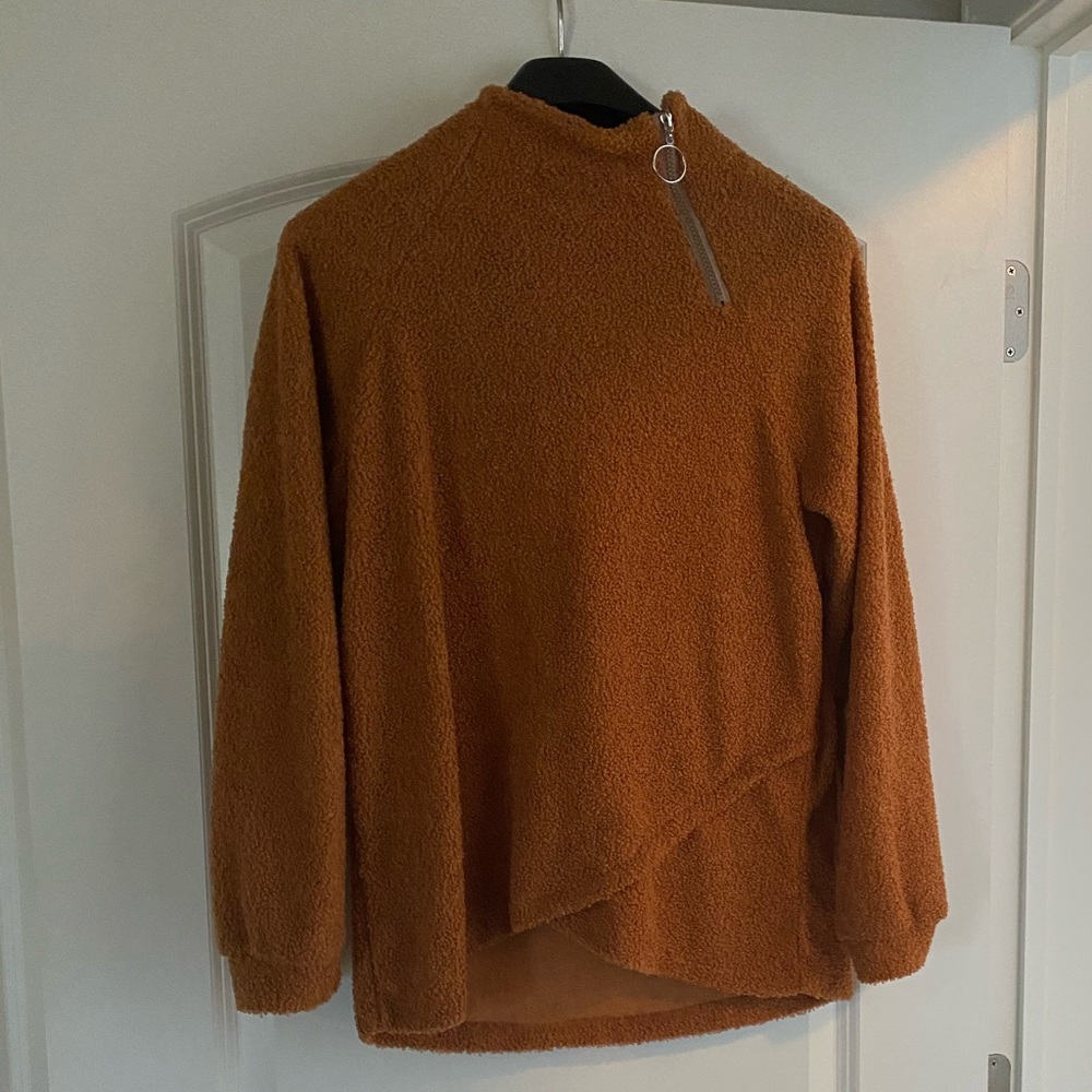 Comfy poly/cotton sweater in Carmel color.